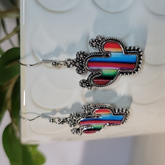 Mexican Blanket Style Cactus Drop Earrings - Picture 3 of 6